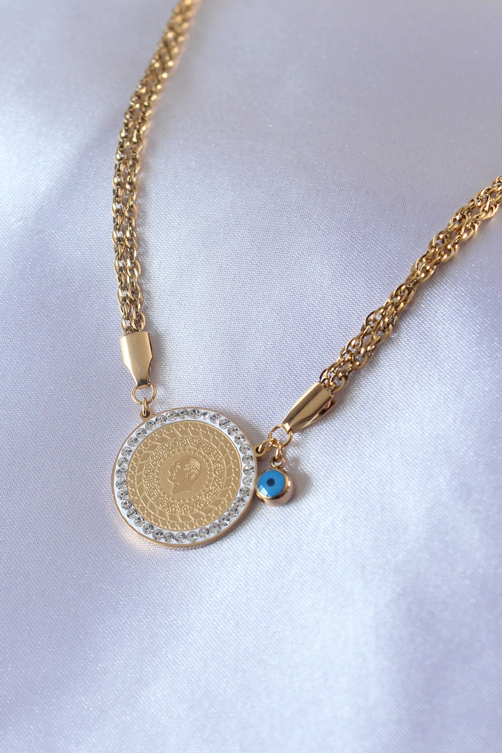 EBJ 316L Steel Gold Color Zircon Stone Quarter Gold Women's Necklace - Simferopol