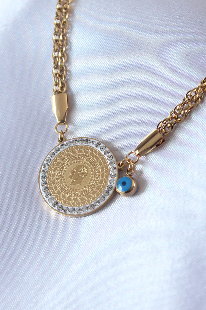 EBJ 316L Steel Gold Color Zircon Stone Quarter Gold Women's Necklace - Simferopol