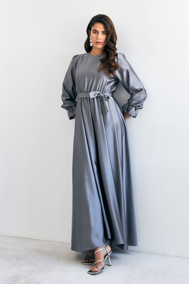 ZRF Women Liza Belted Satin Dress - Grey - Livorno
