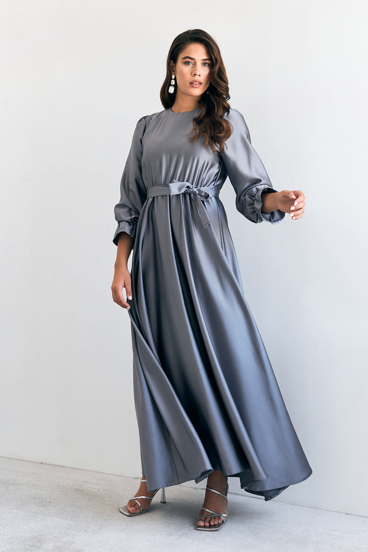 ZRF Women Liza Belted Satin Dress - Grey - Livorno