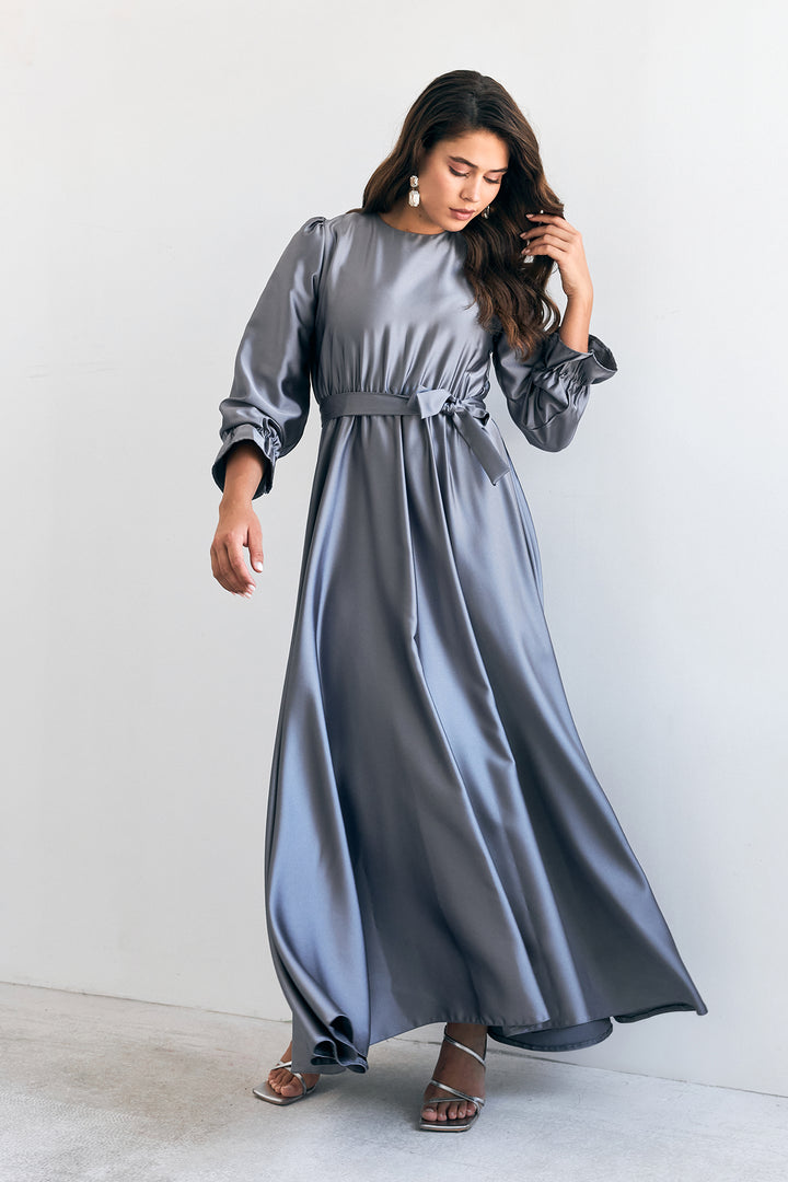 ZRF Women Liza Belted Satin Dress - Grey - Livorno