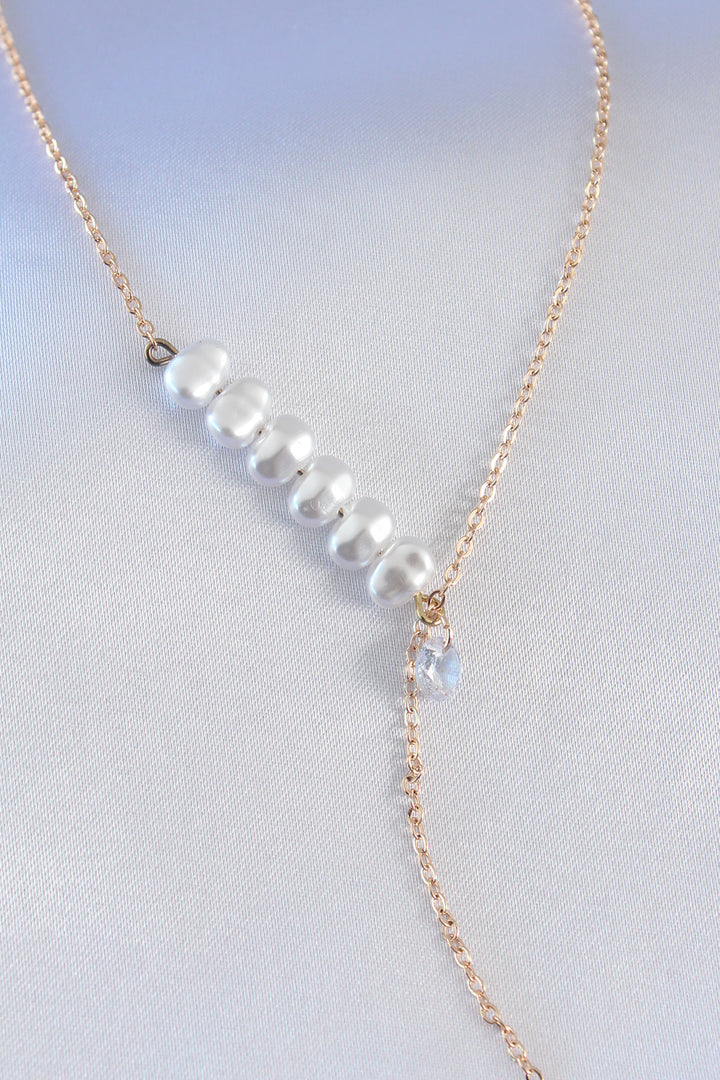 EBJ Gold Color Flower Figure Pearl Beaded Zircon Stone Detail Dangle Model Women's Necklace - Halifax
