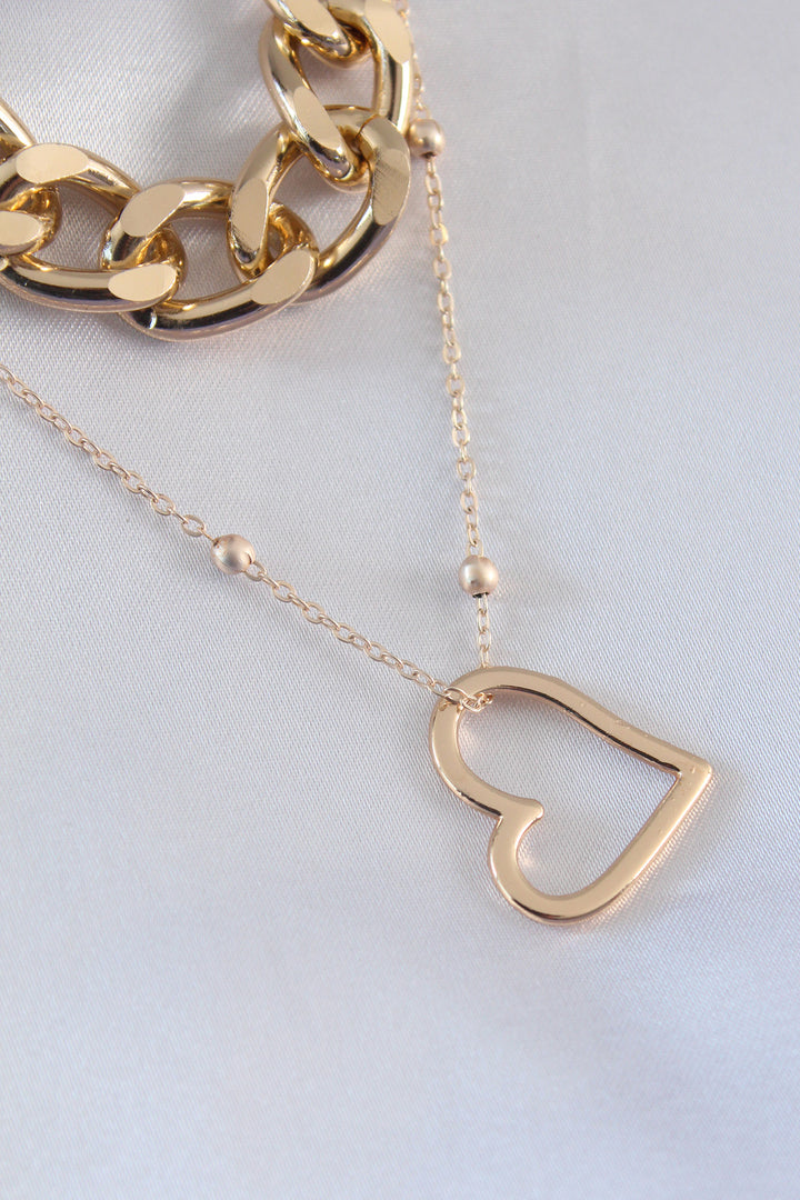 EBJ Gold Color 2-Piece Thick Chain Model Heart Figure Women's Necklace - Martínez de la Torre