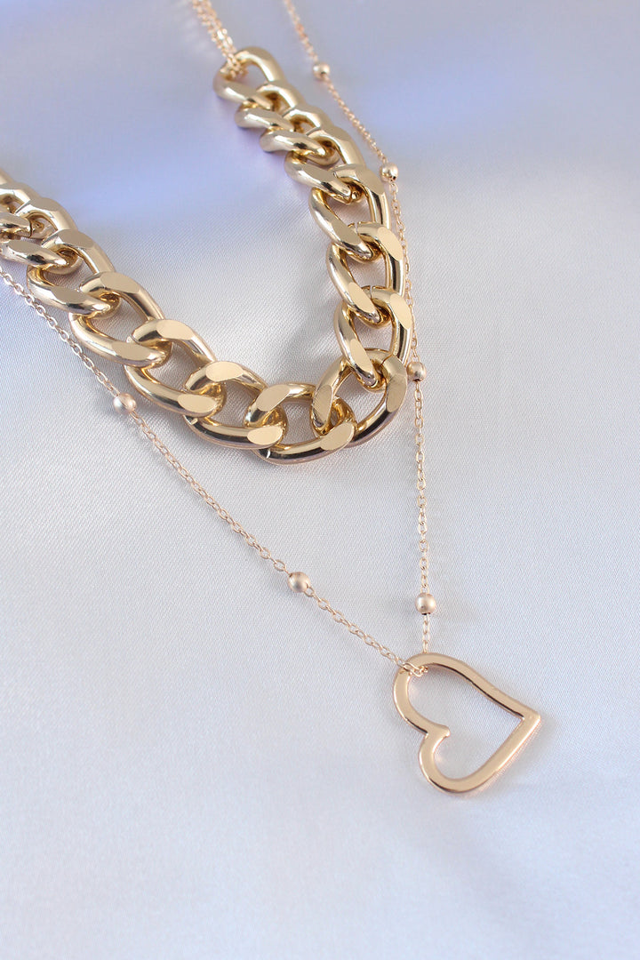 EBJ Gold Color 2-Piece Thick Chain Model Heart Figure Women's Necklace - Martínez de la Torre