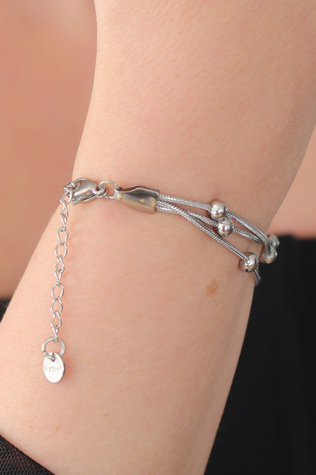 EBJ 316L Stainless Steel Silver Color Minimal Top Figure Women's Bracelet - Long Eaton