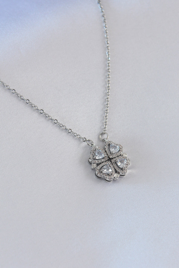 EBJ 316L Stainless Steel Silver Color Clover Model Zircon Stone Women's Necklace - Monaco