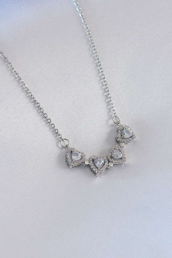 EBJ 316L Stainless Steel Silver Color Clover Model Zircon Stone Women's Necklace - Monaco