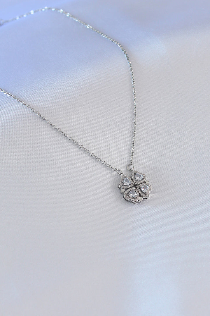 EBJ 316L Stainless Steel Silver Color Clover Model Zircon Stone Women's Necklace - Monaco