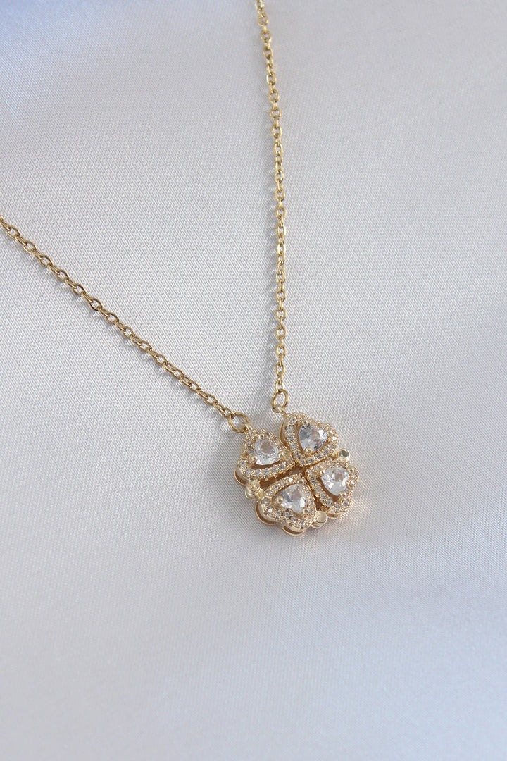 EBJ 316L Steel Gold Color Clover Model Zircon Stone Women's Necklace - Saarlouis