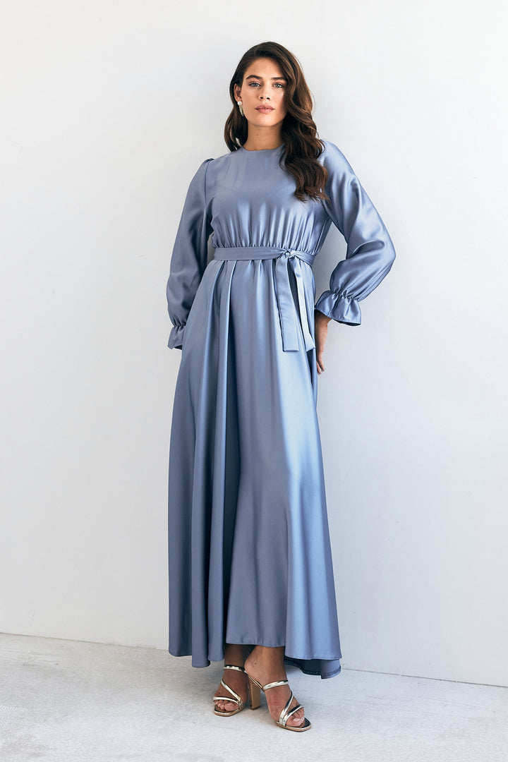 ZRF Women Liza Belted Satin Dress - Baby Blue - Klaipėda