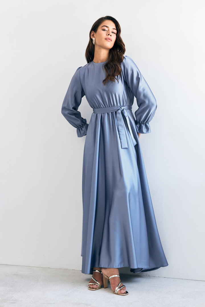 ZRF Women Liza Belted Satin Dress - Baby Blue - Klaipėda