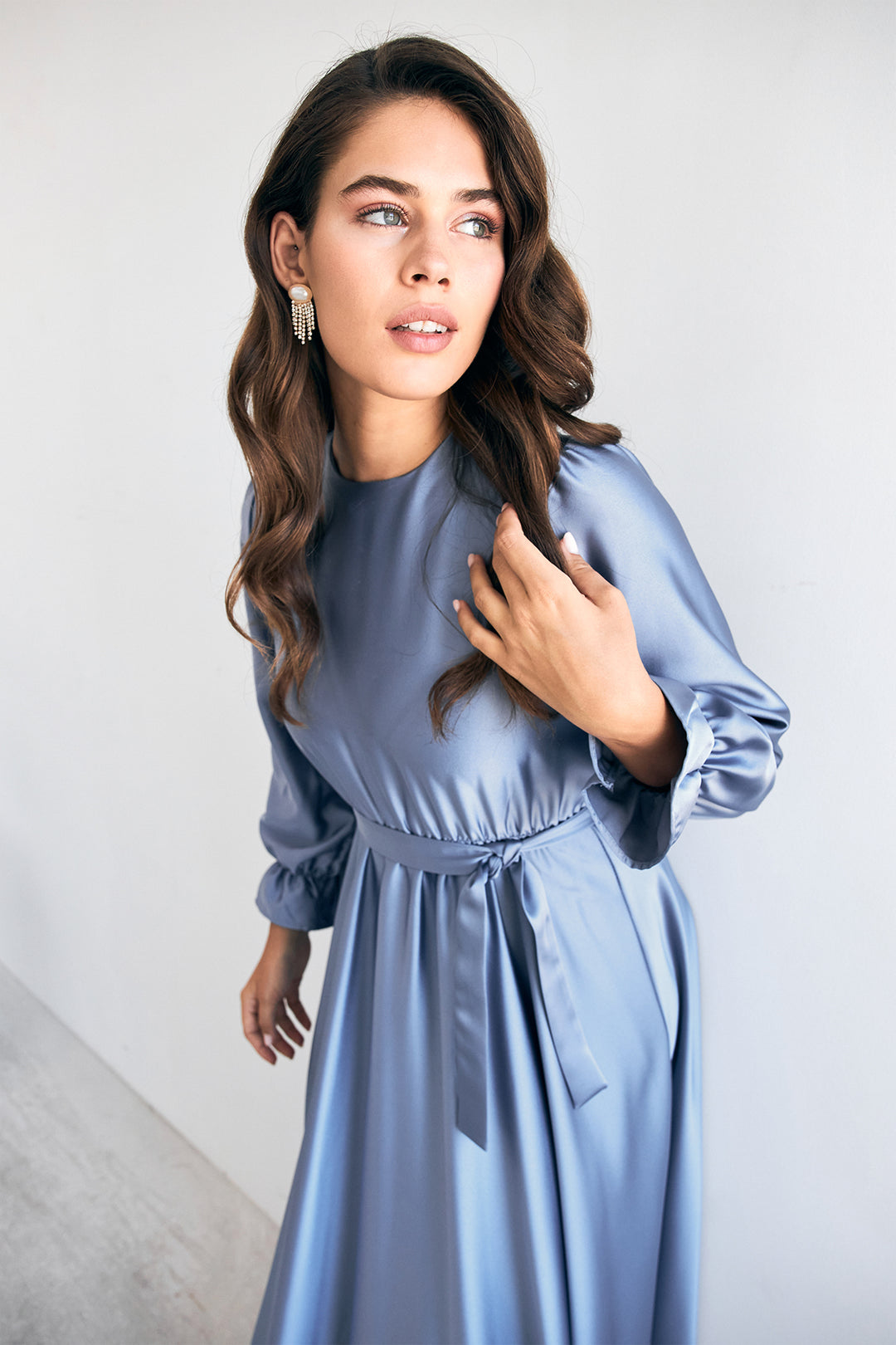 ZRF Women Liza Belted Satin Dress - Baby Blue - Klaipėda