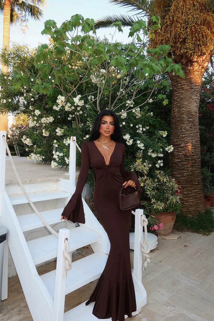 EYY Women Kahverengi Uzun Kollu Elbise - South Hill
