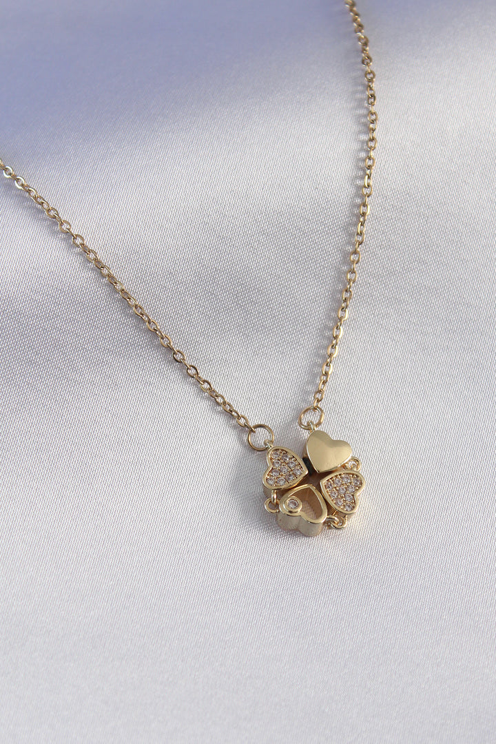 EBJ 316L Steel Gold Color Clover Model Zircon Stone Women's Necklace - Mâcon