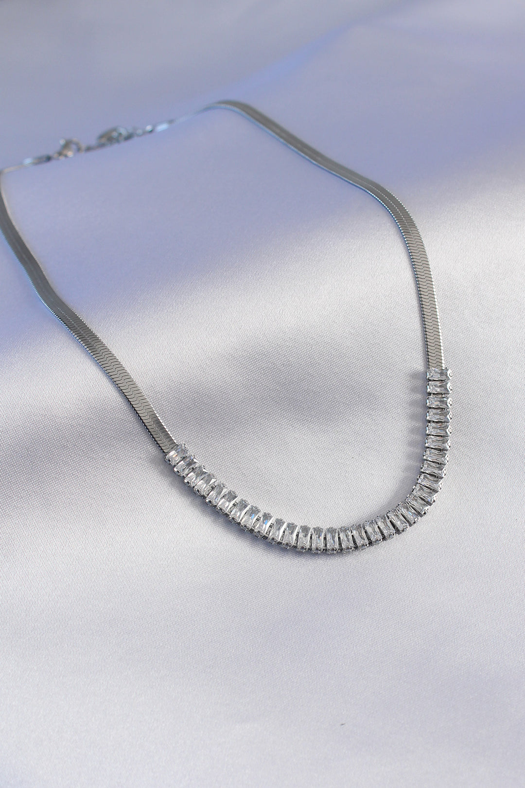EBJ 316L Stainless Steel Silver Color Italian Chain Model Zircon Stone Women's Necklace - Shawnee
