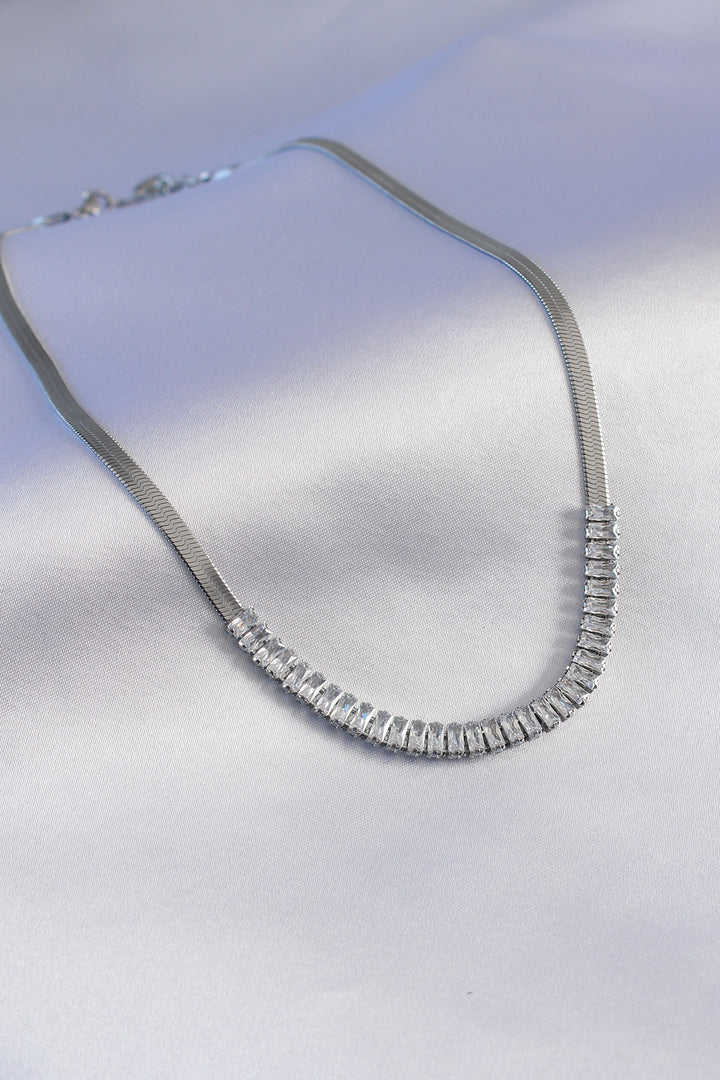 EBJ 316L Stainless Steel Silver Color Italian Chain Model Zircon Stone Women's Necklace - Shawnee