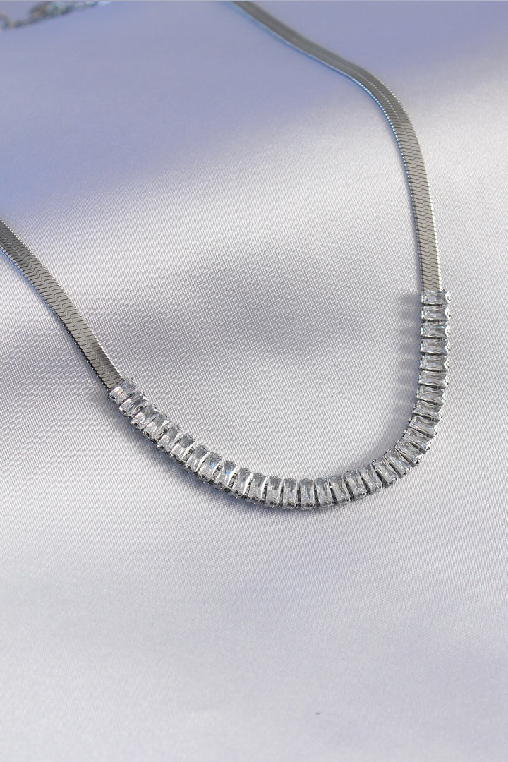 EBJ 316L Stainless Steel Silver Color Italian Chain Model Zircon Stone Women's Necklace - Shawnee
