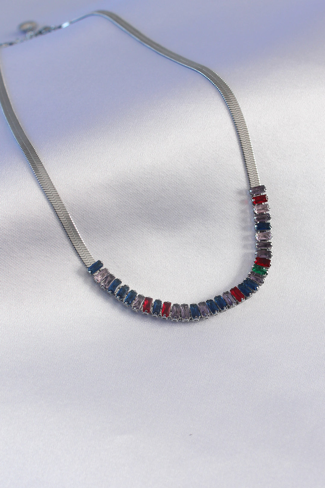 EBJ 316L Stainless Steel Silver Color Italian Chain Model Colorful Zircon Stone Women's Necklace - Rouen