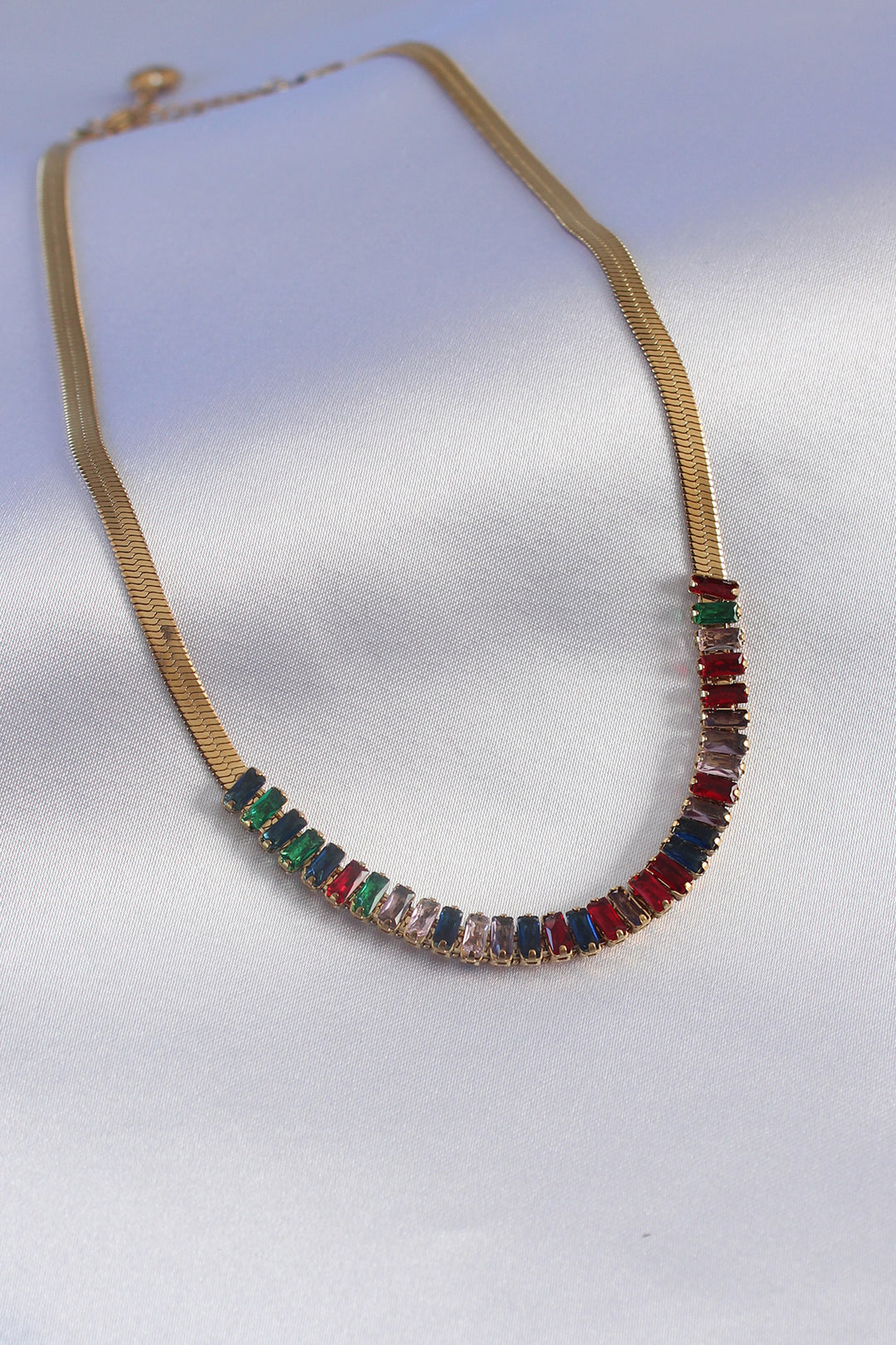 EBJ 316L Steel Gold Color Italian Chain Model Colorful Zircon Stone Women's Necklace - Drancy