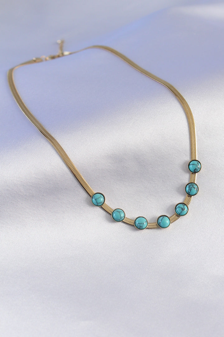 EBJ 316L Steel Gold Color Italian Chain Model Blue Stone Women's Necklace - Vicenza
