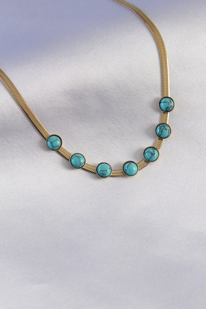 EBJ 316L Steel Gold Color Italian Chain Model Blue Stone Women's Necklace - Vicenza