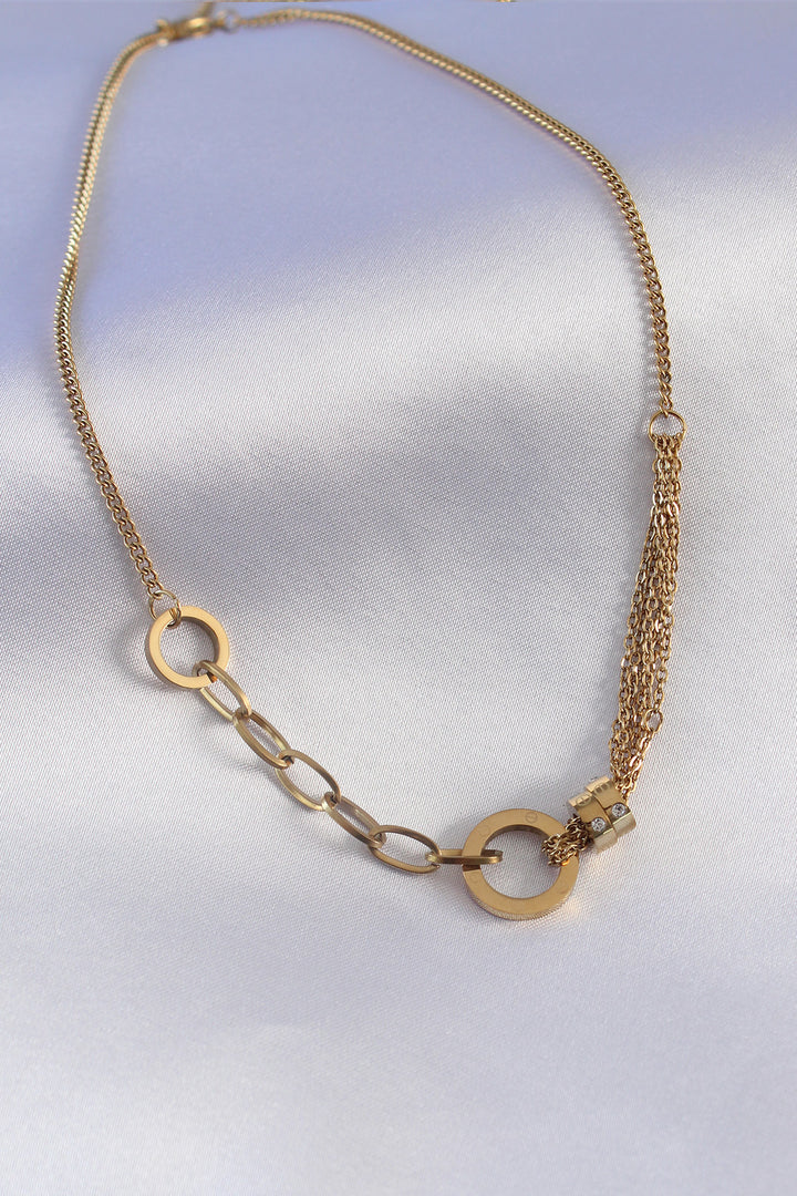 EBJ 316L Steel Gold Color Zircon Stone Detail Women's Necklace - North Ridgeville