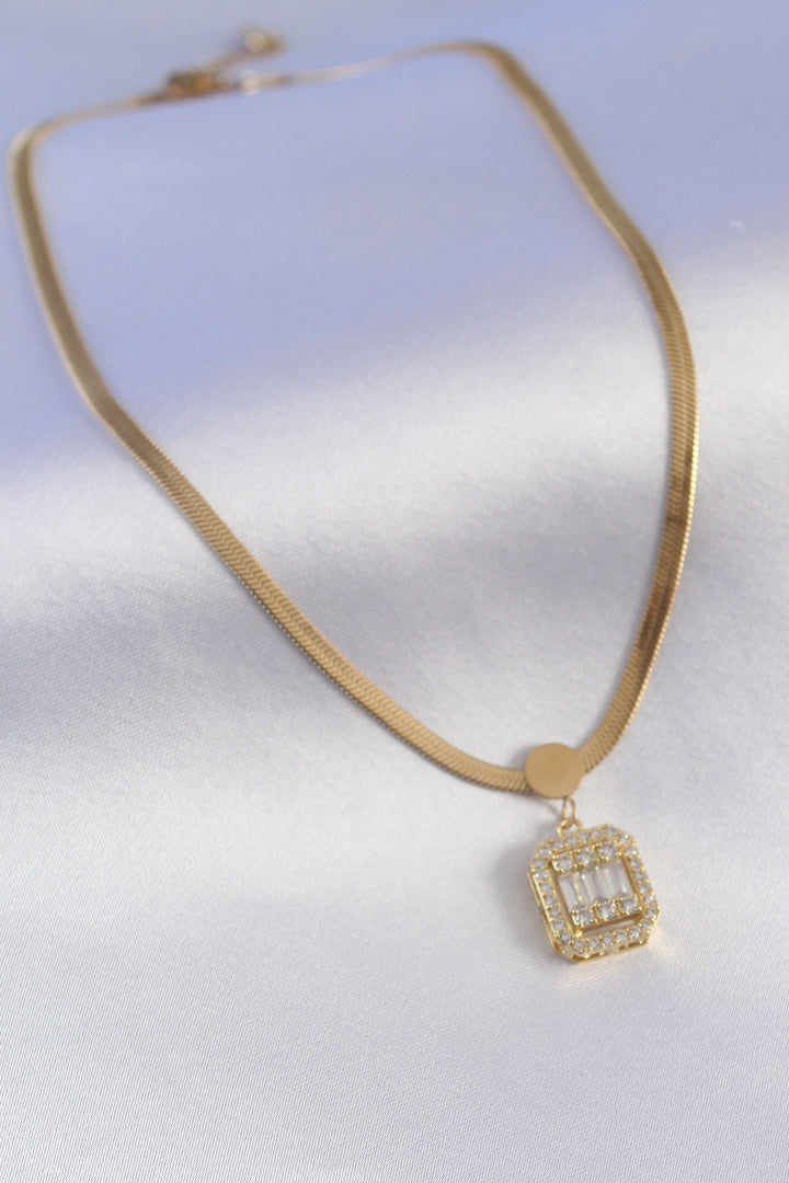 EBJ 316L Steel Gold Color Italian Chain Model Baguette Zircon Stone Women's Necklace - North Port