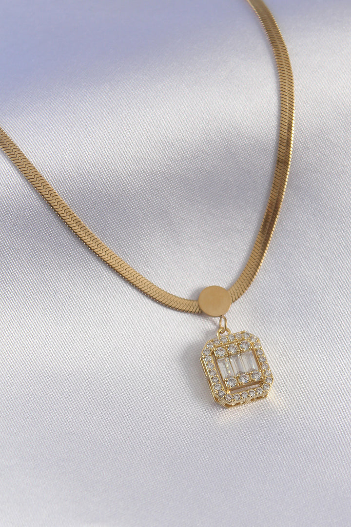 EBJ 316L Steel Gold Color Italian Chain Model Baguette Zircon Stone Women's Necklace - North Port