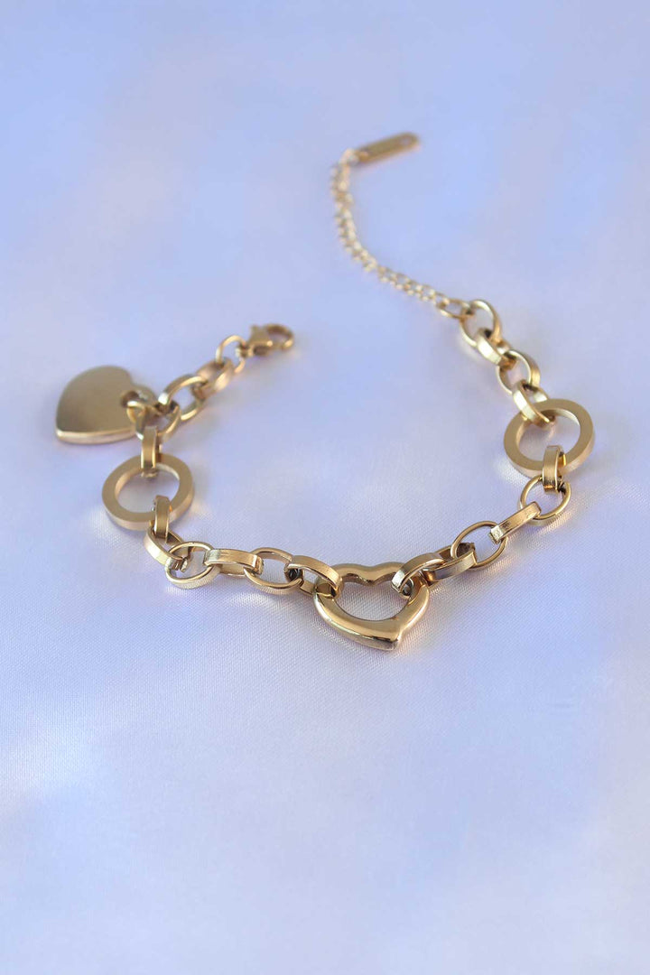 EBJ 316L Steel Gold Color Heart Figure Chain Model Women's Bracelet - Hemet