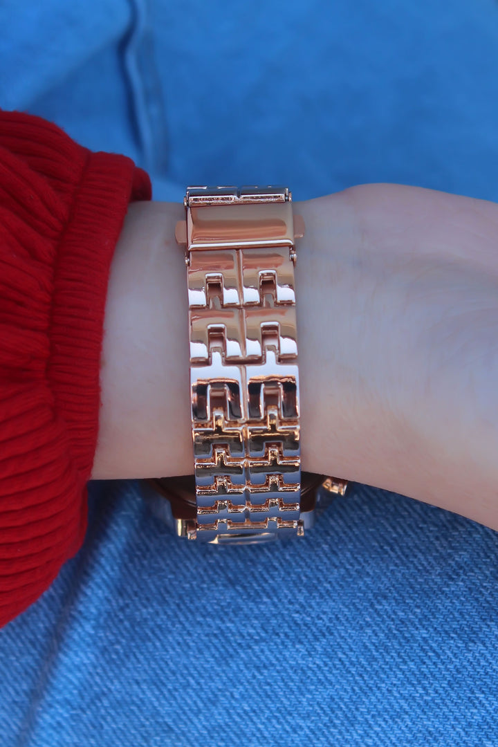 EBJ Rose Gold Metal Strap White Dial Roman Numerals Zircon Stone Women's Watch - Richmond