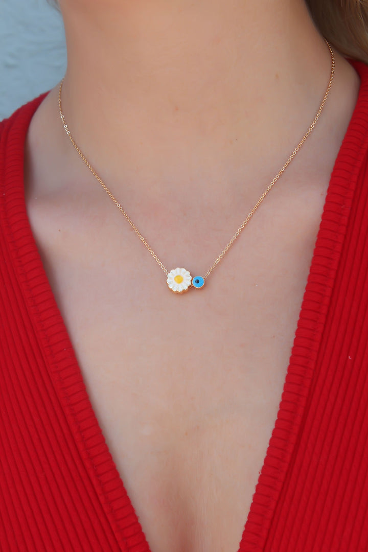 EBJ Gold Color Daisy Figure Evil Eye Bead Detail Women's Necklace - London