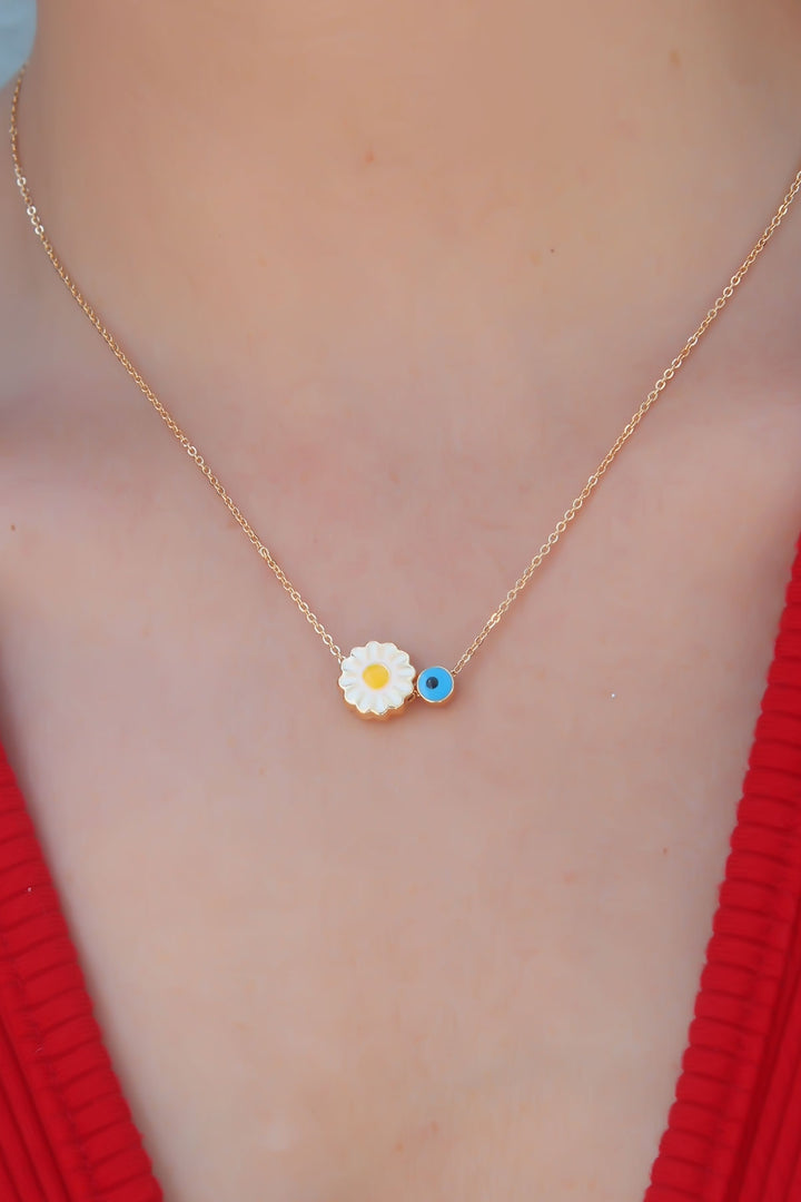 EBJ Gold Color Daisy Figure Evil Eye Bead Detail Women's Necklace - London