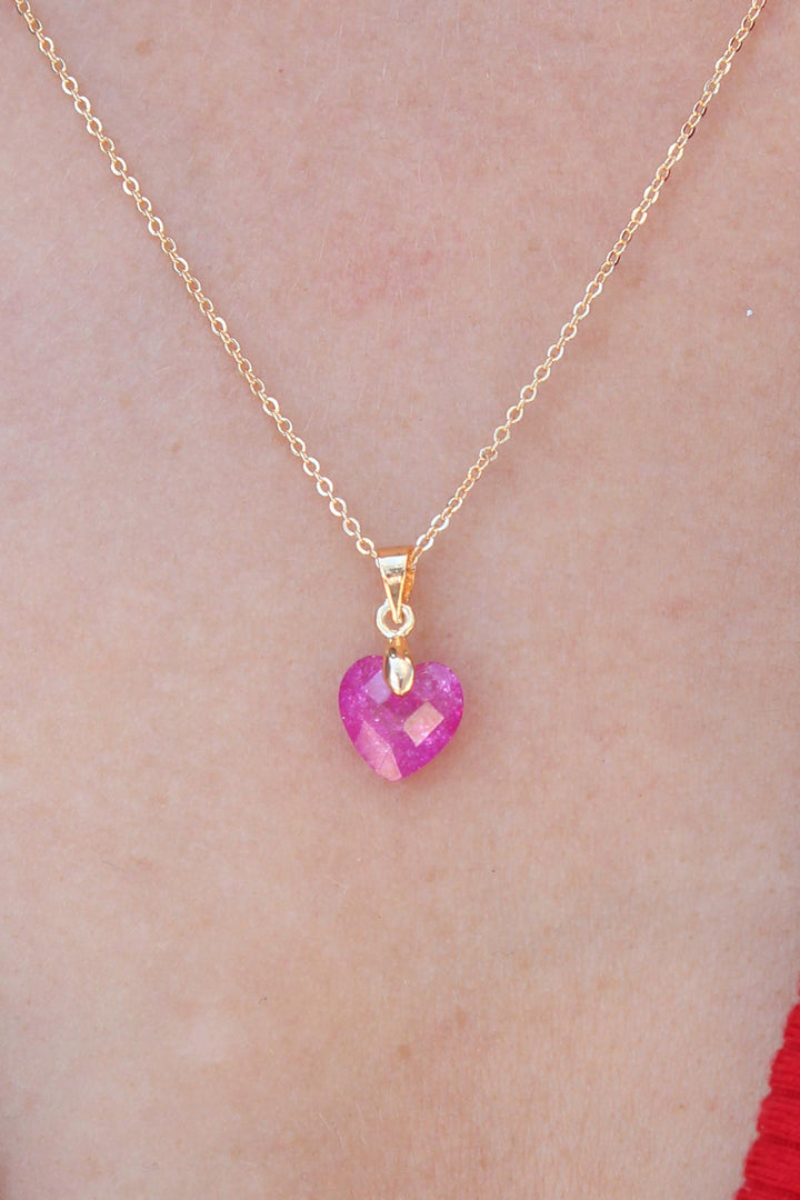 EBJ Gold Color Pink Heart Crystal Stone Women Necklace - Cuneo