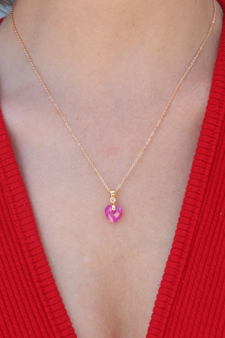 EBJ Gold Color Pink Heart Crystal Stone Women Necklace - Cuneo