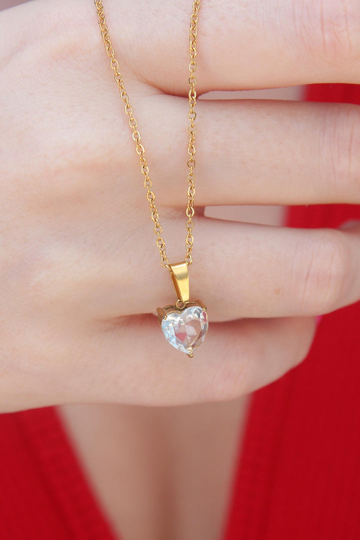EBJ 316L Steel Gold Color Crystal Heart Figure Women's Necklace - Tepic