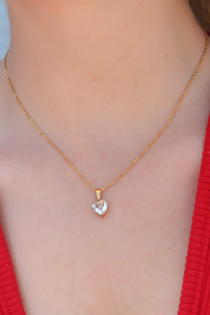 EBJ 316L Steel Gold Color Crystal Heart Figure Women's Necklace - Tepic