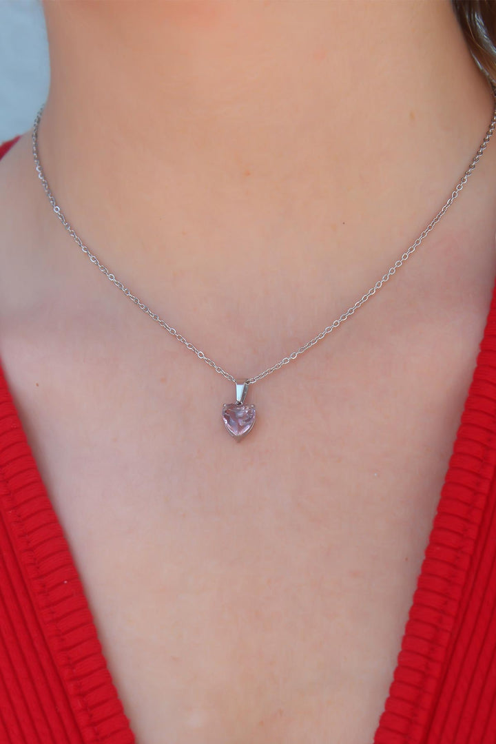 EBJ 316L Stainless Steel Silver Color Crystal Heart Figure Women's Necklace - Villach