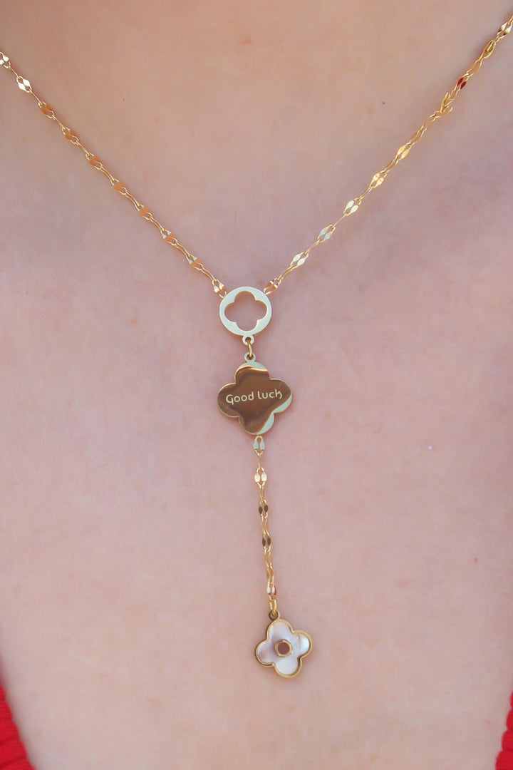 EBJ 316L Steel Gold Dangle Model Clover Figure Good Luck Processing Women's Necklace - Normal