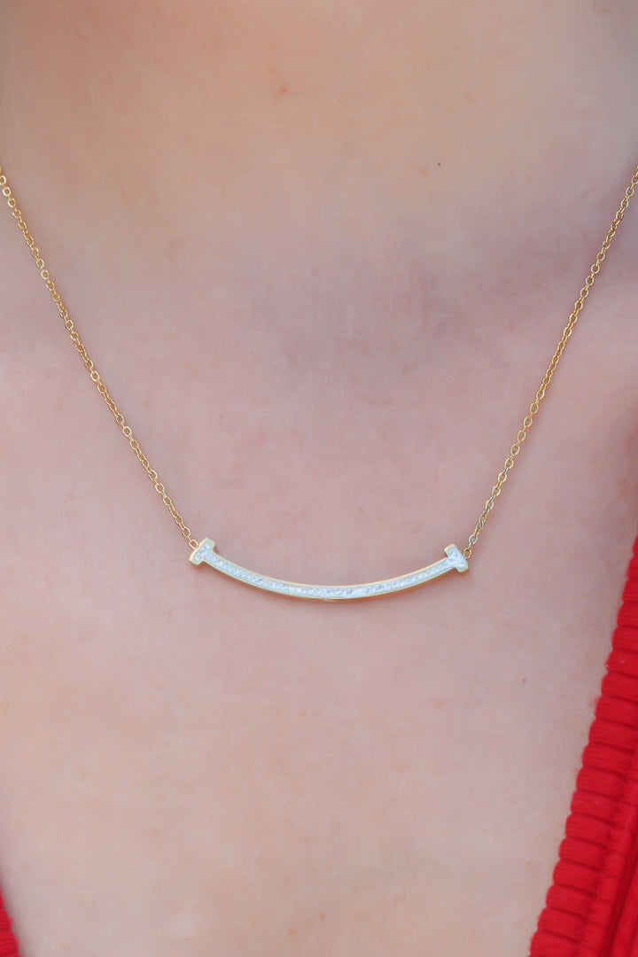 EBJ 316L Steel Gold Color Smile Model Zircon Stone Women's Necklace - Cherry Hill