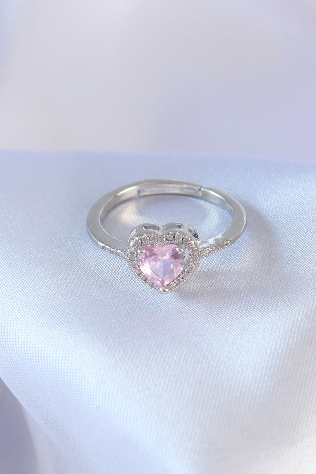 EBJ Silver Color Pink Zircon Stone Heart Charm Model Brass Women's Ring - Vigo