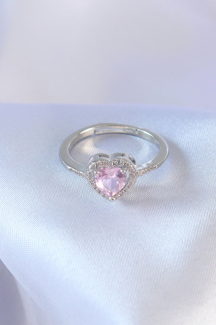 EBJ Silver Color Pink Zircon Stone Heart Charm Model Brass Women's Ring - Vigo