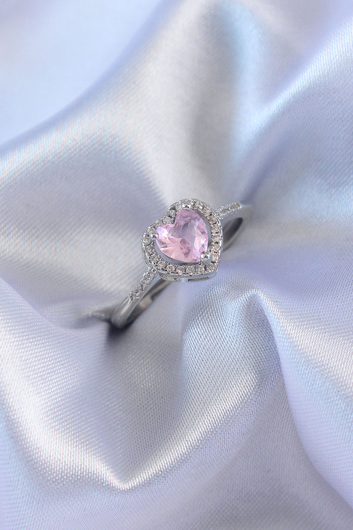 EBJ Silver Color Pink Zircon Stone Heart Charm Model Brass Women's Ring - Vigo