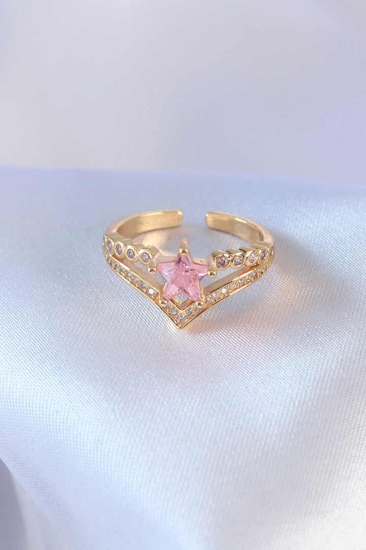 EBJ Gold Color Pink Zircon Stone Star Model Brass Women's Ring - Skenderaj
