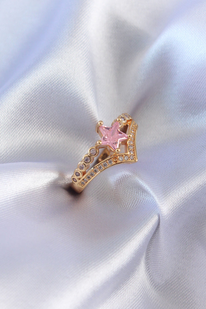 EBJ Gold Color Pink Zircon Stone Star Model Brass Women's Ring - Skenderaj