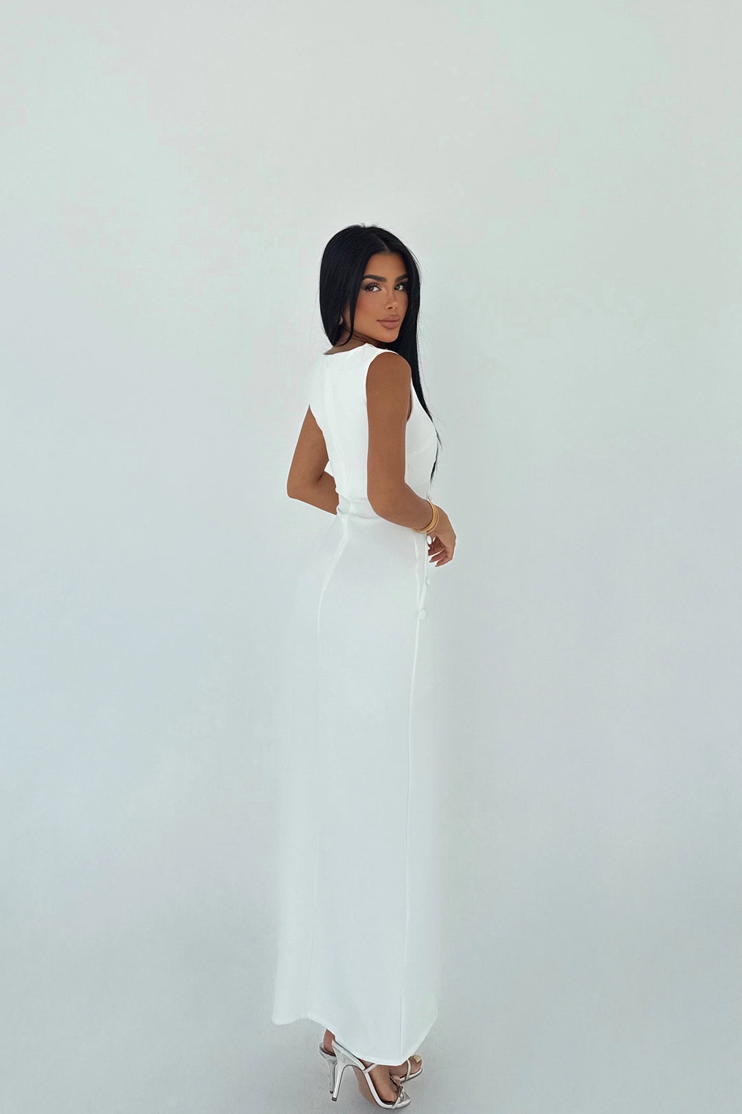 EYY Women White Button Midi Dress - Sale