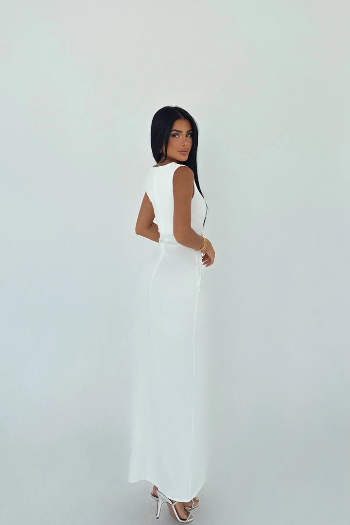 EYY Women White Button Midi Dress - Sale