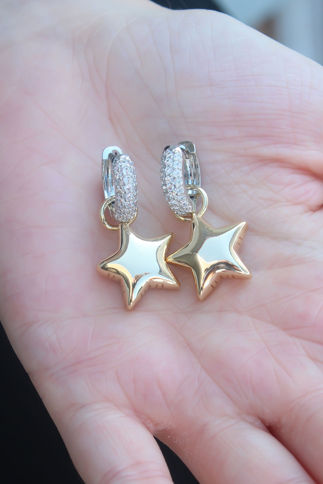 EBJ Gold Color Brass Women's Earrings with Zircon Stone Ring Star Figure - Loveland