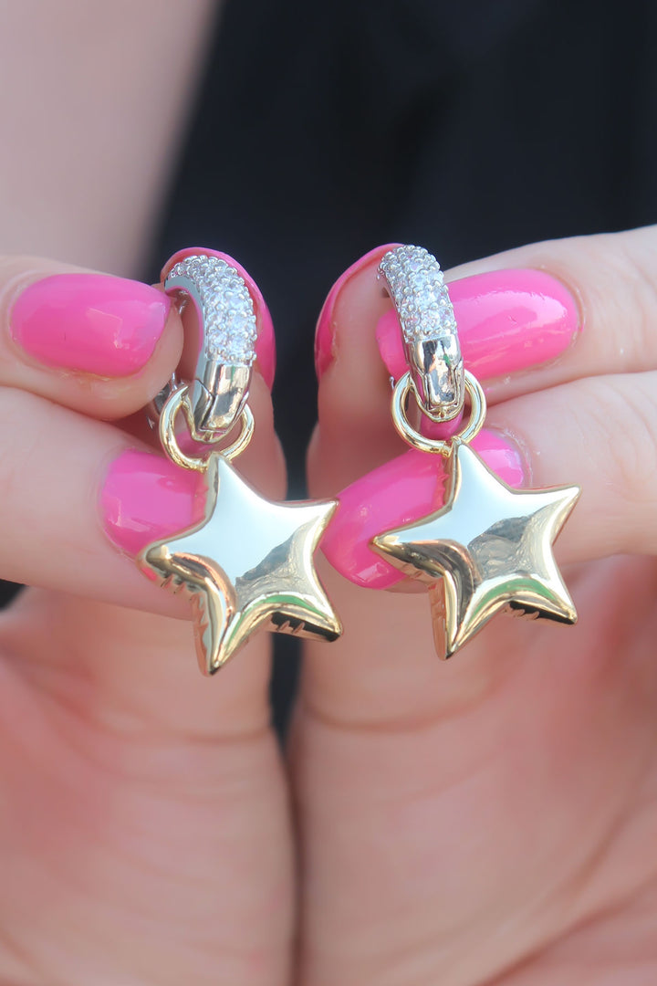 EBJ Gold Color Brass Women's Earrings with Zircon Stone Ring Star Figure - Loveland