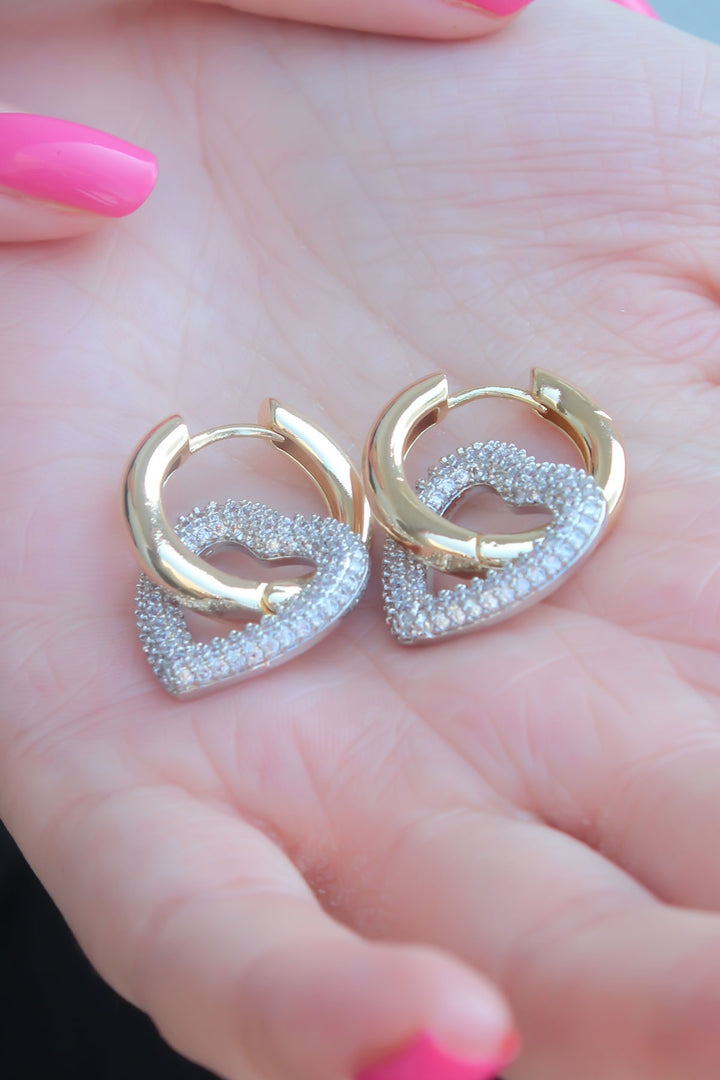 EBJ Gold Color Zircon Stone Ring Heart Model Brass Women's Earring - Sammamish