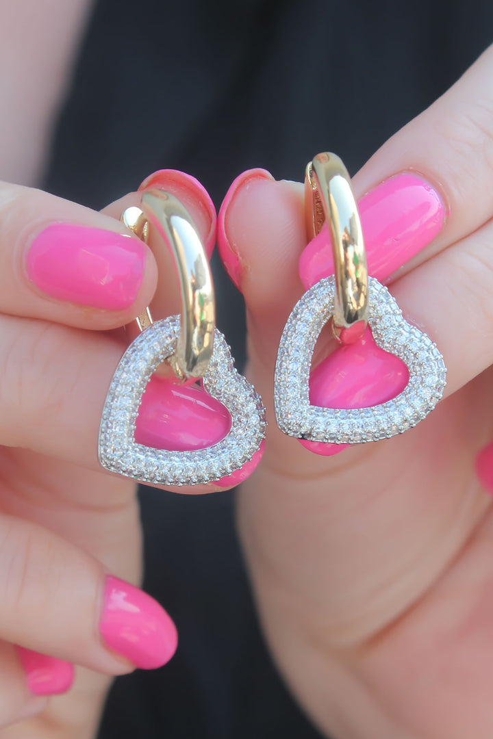 EBJ Gold Color Zircon Stone Ring Heart Model Brass Women's Earring - Sammamish